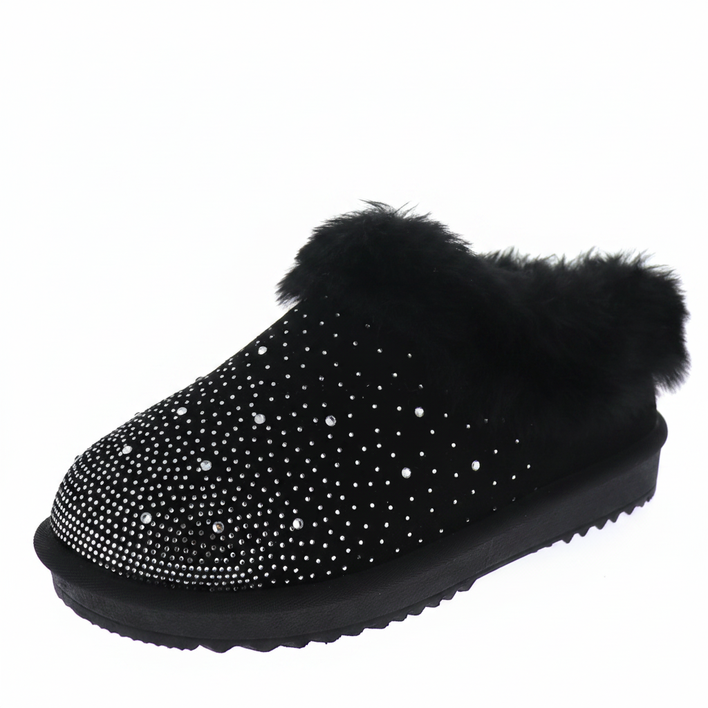 [Early F/W] LT Sparkly Rhinestone Faux Fur Trim Platform Slippers
